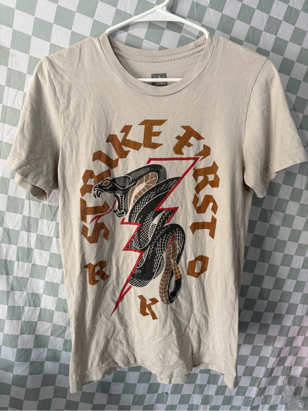 WWE Cream T-Shirt with Black & Brown Snake and Red Lightning